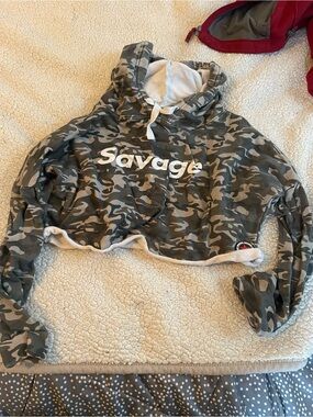 Savage Barbell Women's Grey Camo Cropped Hoodie